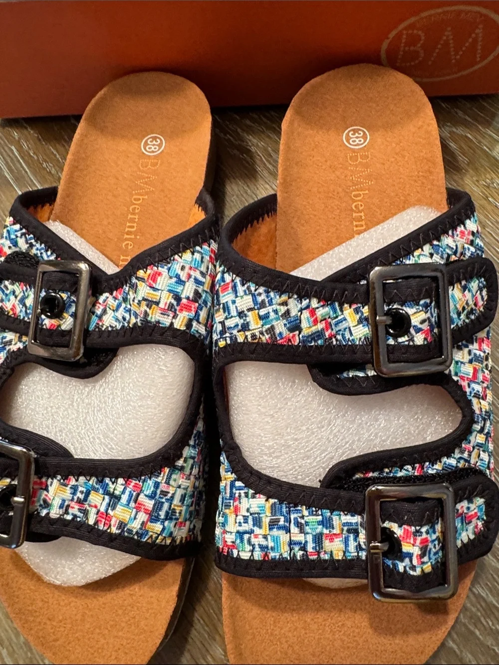 Bernie Mev. Sunset Pixel Boho Comfy summer Slide Sandals -NIB - Picture 2 of 7